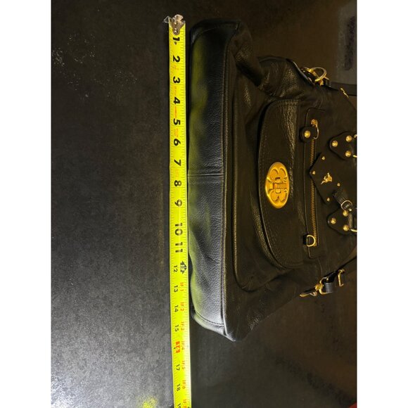 Emma Fox Black Leather Convertible Crossbody Handbag With Gold Accents - Picture 9 of 16